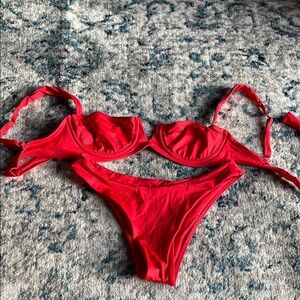 Monday swimwear Red Bikini Set (both top and bottom size small)